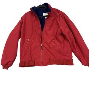 L.L.Bean Jacket Mens Medium Red Warm-Up Nylon Fleece Lined Windbreaker Coat